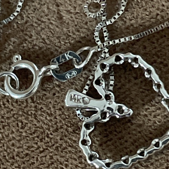 Solid Stamped 14K White Gold Natural Diamond Heart Pendant Box Chain Necklace - Picture 14 of 15
